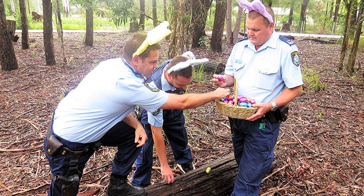 Evidence: Senior Constables Ray, Feeney and Mcleod uncover a stash of chocolate eggs. 