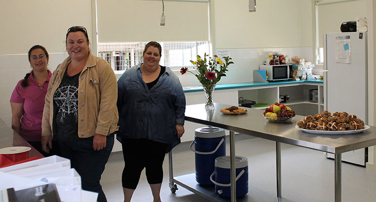 P&C Members Mrs Veronica Hartmann, Mrs April Lilley and Mrs Leah Leonard in the school’s refurbished canteen.