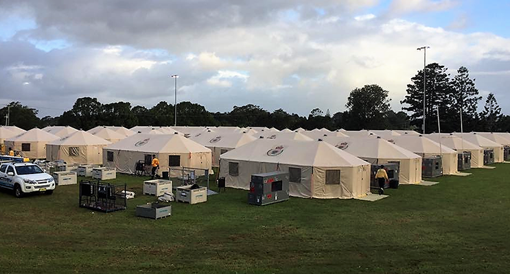 RFS volunteers were accommodated at Tent City in Lismore. Photo supplied 