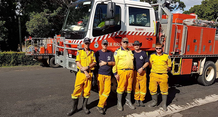 Tilligerry and Medowie relief crew members - George Brandenburg, Kevin Jansen, Garth Payne, Tony Cousins and Andrew Goodwin at Coraki.