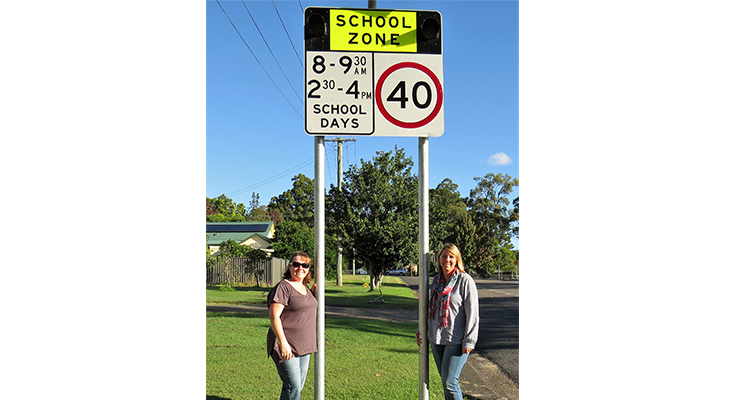 School Zone Speed Limit: BCS Deputy Principal Deb Gilbert and parent Melissa Smith.