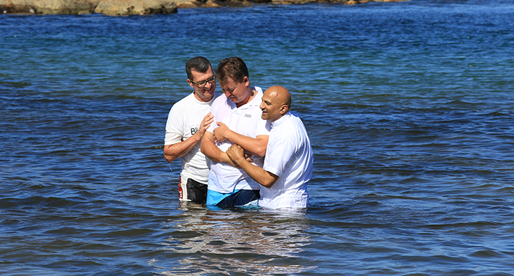 Jamie Torr making the big step of public baptism. Photo supplied. 