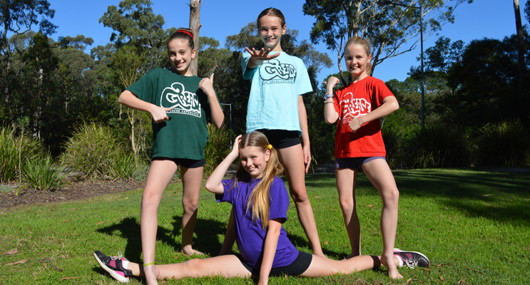 Young dancers practice for arena spectacular, Grease: Hayley Carmody, Amelia Cochrane, Keira O’Brien, and Lilly Gorham in front.