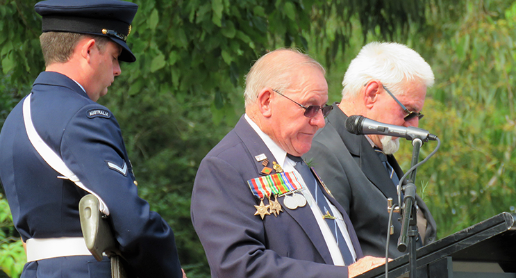 Bulahdelah RSL sub-branch President Peter Millen and Vice-President Steve Newman lead the Commemoration Service.