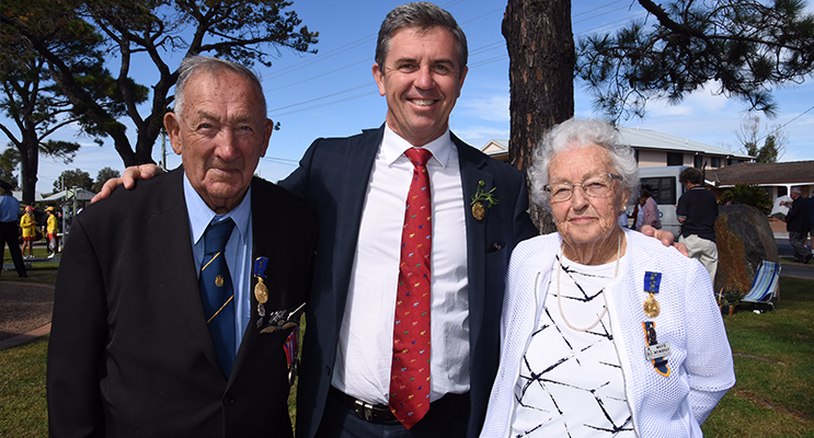 ANZAC DAY: Ted Mowbray OAM, David Gillespie MP, Mavis Mowbray.