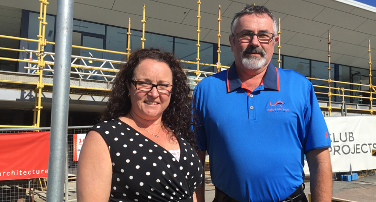 Sales and marketing manager Natalie Kelly and general manager Trevor Harrison in front of the new clubhouse. Photo by Jo Finn
