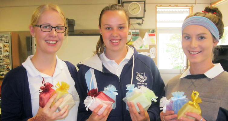 Mother’s Day Gifts: BCS Year 12 students Kaitlyn Gregory, Shae Finch and Bianca Mason.