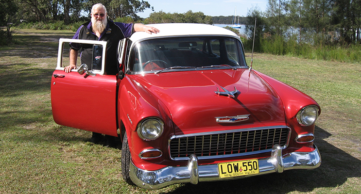 Club vice president Geoff Camm with his restored 1955 Chevrolet.