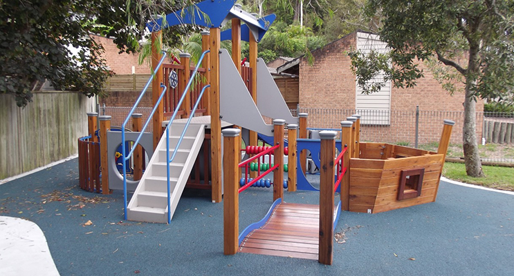 The new marine-styled play equipment includes a soft fall area.
