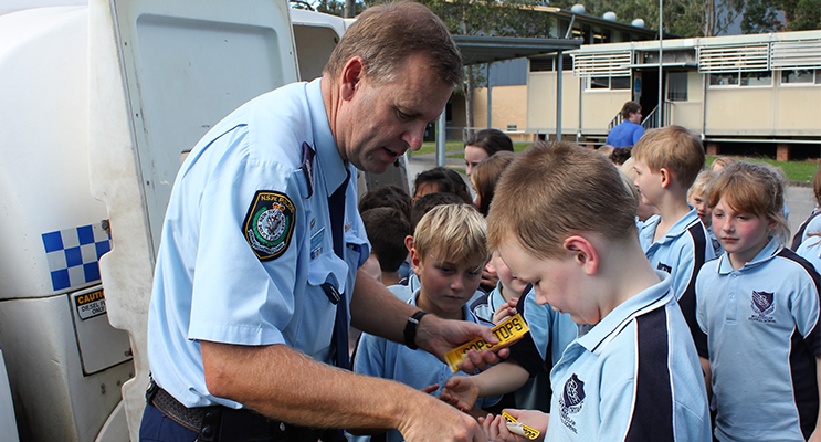 Building Positive Relationships: Senior Constable Stephen Jefferies with BCS students.  