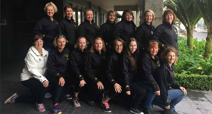 Medowie Masters Netball team - Babette Armstrong, Kylie Murchie, Nicole Trindorfer, Caroline Hollings, Kerry Whitty, Leanne Fray, Kate Callan, Umpire Jenny Withey, Lyn Summers, Kim Jones, Cheryl Smith, Narelle Triston, Coach Emma Triston, Cathy Hedges and Cherie Edwards. 