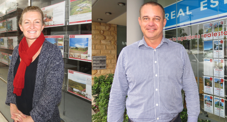 Brooke Lloyd from R&R Property said the average house price in Bulahdelah is around $310,000.  (left) James Murphy from Tea Gardens Real Estate said there has been considerable growth in the local market. (right)
