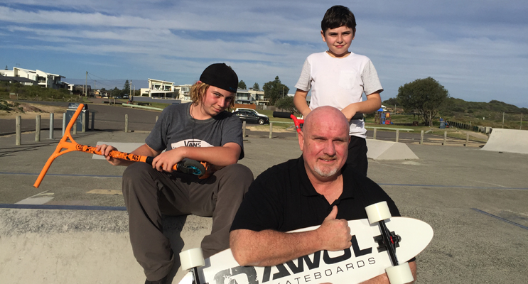 Lachlan Stuart, Chris Doohan and Mackenzie Campbell at the current Anna Bay Skate Park.  Photos by Jo Finn