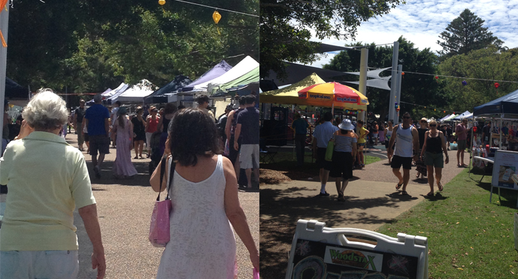 Markets on the Nelson Bay Foreshore. (left) Enjoying the Nelson Bay Foreshore Markets. Photo by Marian Sampson (right)