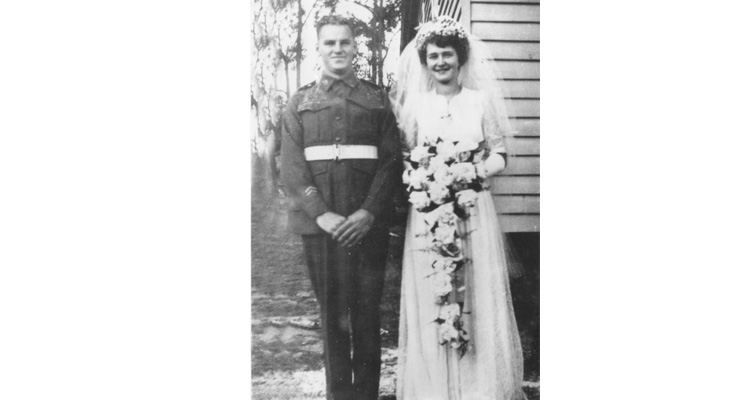 Jack Ireland proudly wore his service uniform when he married Thora Macpherson in 1944.