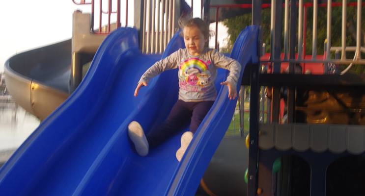 Jessica Kerrie enjoying the play equipment on the Nelson Bay Foreshore.