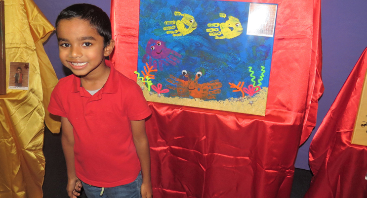 St Joseph’s student, Akshay Sivaprasad, proudly displays his sea creature inspired artwork.  