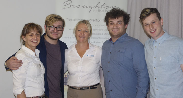 Broughtons team members Seva Kiprioti and Deb Stretton with X Factor favourites Brothers3.