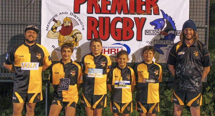 Representatives across the grades of Medowie Rugby - Reece Montgomery,  Chris Woodfield, Lachlan Murphy, Blake Green, Murray Woodfield and Eric Tolhurst.  Photo by Danielle Underwood