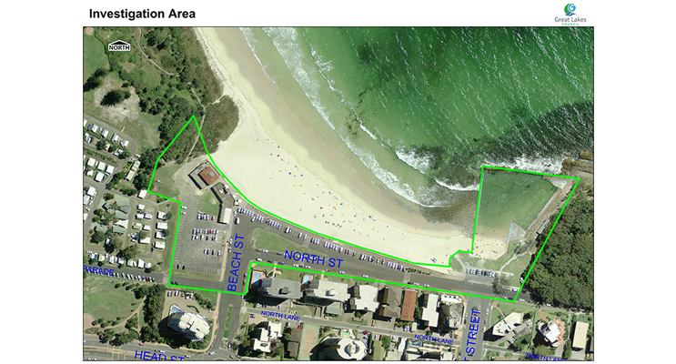 The aerial photograph shows the area that is included in the Main Beach rejuvenation project.