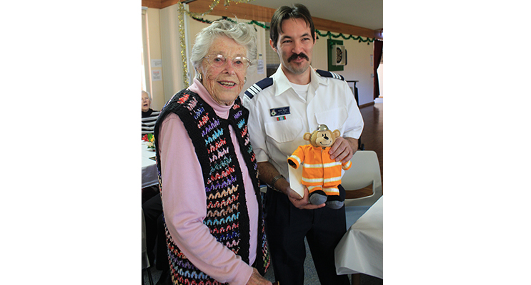 June Bennett, 99 years old, with Dean Nunn, Captain RFS Fingal Bay.