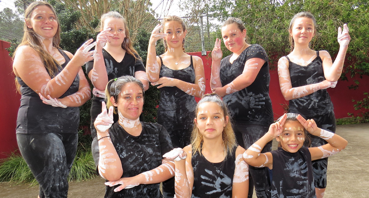 Indigenous Dance Group: Dakota Edgerton, Shayla Nevison, Sally Curnow, Tahlia Tomkins, Abby Fenner, Aaliyah Paulson-Ruprecht, Grace Burke and Taylah Tassell. 