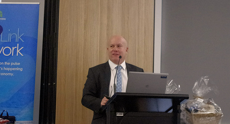AMPcontrol’s General Manager and CEO Rod Henderson speaking at the Port Stephens Business Leaders Lunch. Photo by Marian Sampson 