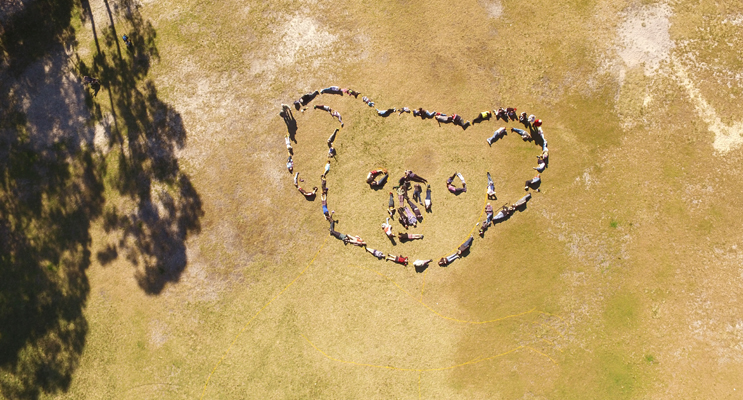 The human koala created at the open day by visitors. Drone photography by Sky High Photography