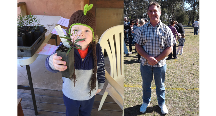 Xavier with a free ‘koala food’ sapling gifted to all attendees.(LEFT) Des Maslen, Mayor and Councillor candidate for local council elections. (RIGHT)