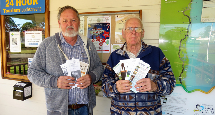 Volunteers Kevin Carter and Geoff Turner provide tourist information to hundreds of travellers each week. 