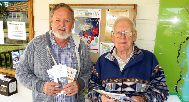 Volunteers Kevin Carter and Geoff Turner provide tourist information to hundreds of travellers each week. 