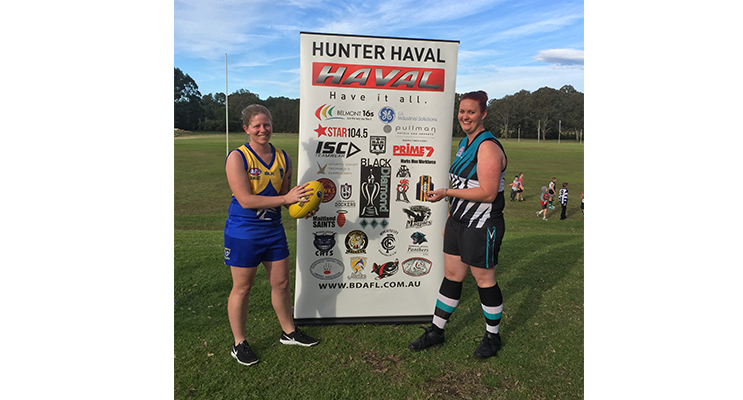 Lauren Cooper, coach and player at Nelson Bay Marlins and Mel Nelson, president and player of Port Stephens Power. 