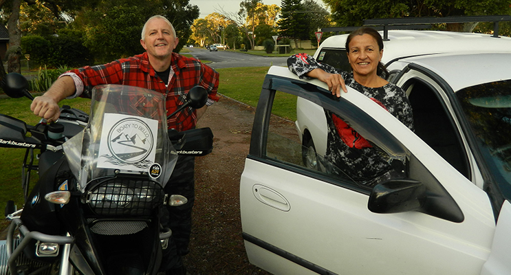 Steve Dickson and Karena Wood from Tanilba Bay who are both taking part in the ‘Boaty to Bello’ road trip.
