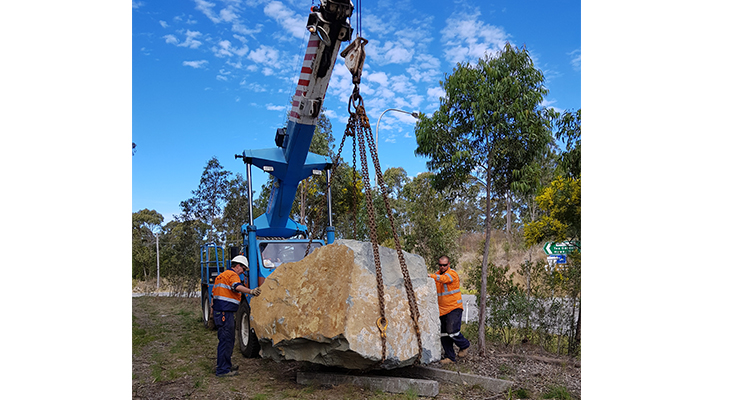 GATEWAY SIGN: 14 tonne boulder lands on Myall Way.