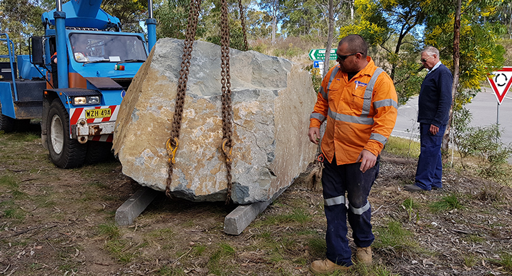 GATEWAY SIGN: 14 tonne boulder lands on Myall Way.