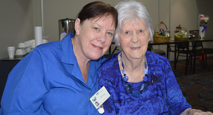 Mrs Mim Thomas with her compassionate carer, Anne.