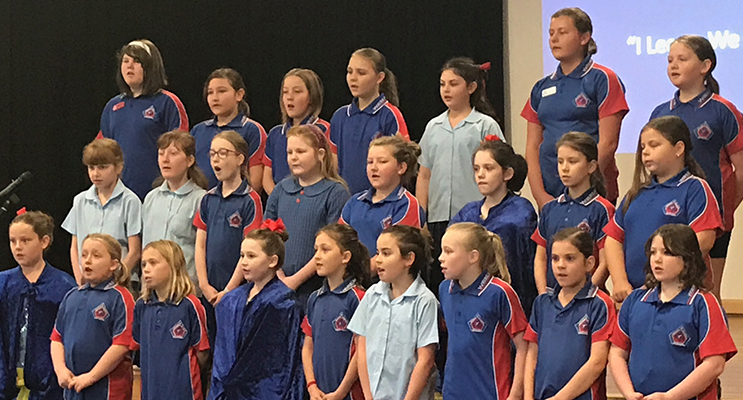 Wirreanda Primary School students perform at their school assembly. 