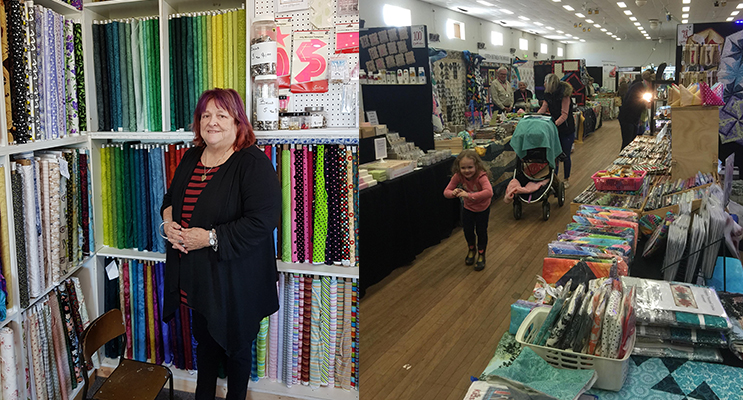 BLACK POSSUM FABRICS; Jennifer Gimbert. (left) BLACK POSSUM ON THE ROAD: Wagga Wagga Craft Show. (right)