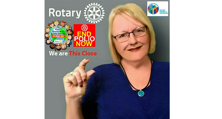 Susanne Rea of Cairns Sunrise Rotary has raised over USD $8.5 million to help eradicate polio. She will be guest presenter at an event at Salamander Bay on 30 August.