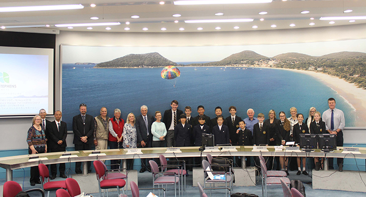 The Yugawara delegation on their sister city visit to Australia at the Port Stephens Council Chambers.