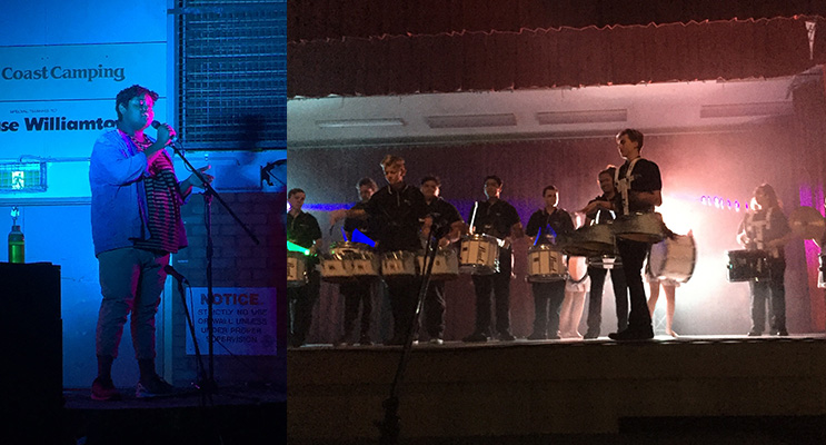 The audience was in awe of Edwin’s performance. (left) The impressive drum corp battle on stage. (right)