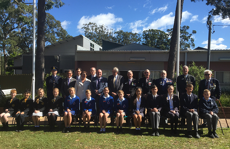 The officials, special guests and representative students in attendance at the 2017 Vietnam Veterans Day service in Medowie. 