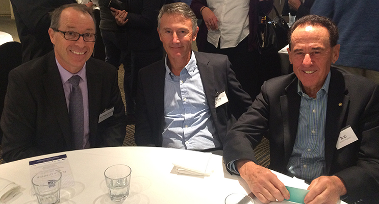Airport CEO Peter Cock with Bay businessman Rory Milne and former mayor Bob Westbury.