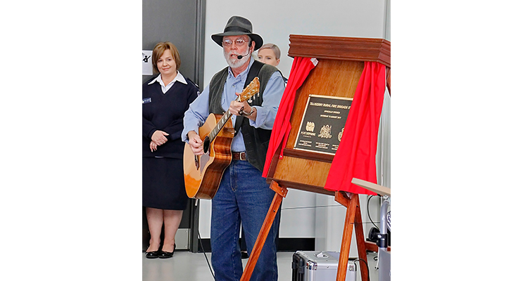 Rob Sanderson voices his musical tribute to the Tilligerry fireys. Photos courtesy of Ian Sherwood