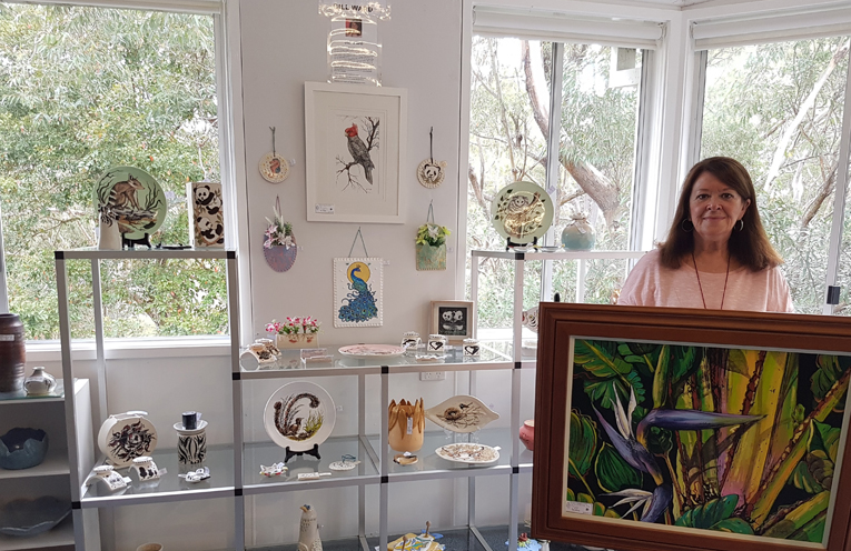 Gill Ward with some of her works.