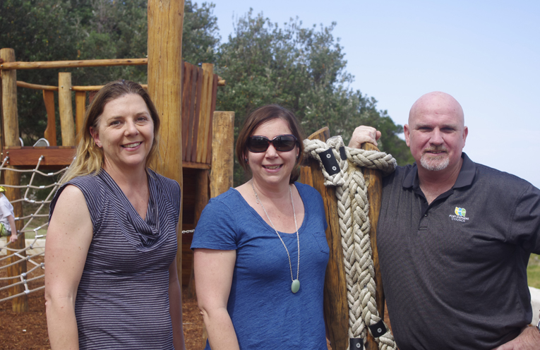 Councillor Sarah Smith, Boat Harbour Village Collective’s Naomi Farrelly, and Councillor Chris Doohan at the opening of the playground. Photo by Marian Sampson.