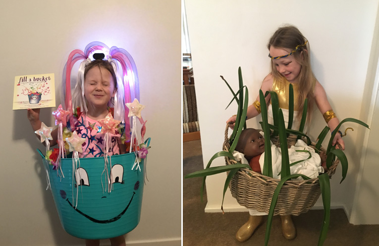 Avah Kitchen dressed as her favourite book about the goodness you can do for others. (left) Starr Petterson from Medowie PS dressed as Pharaoh's Daughter who found Moses in the basket in the banks of the river.(right) 