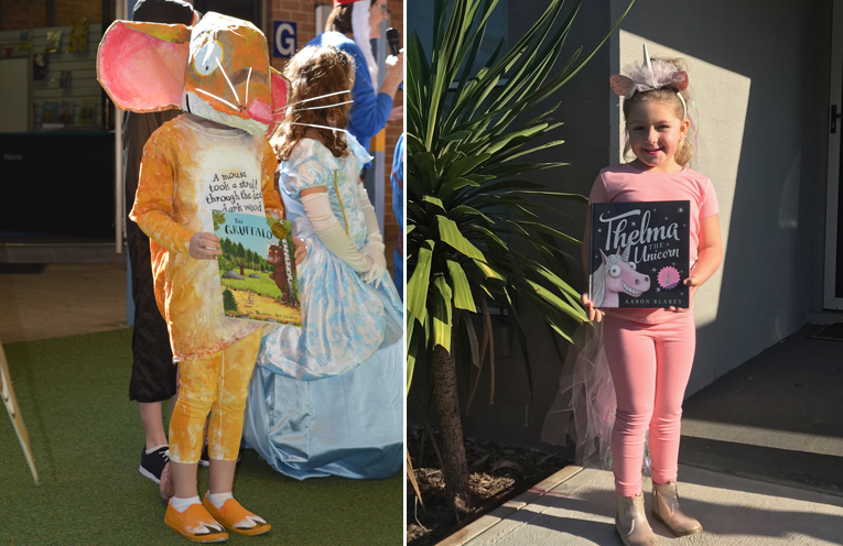 Jade Deacon as the mouse from The Gruffalo was a sensation at the Book Week Parade.(left) Sophia Reddon from Wirreanda Public School, dressed as Thelma the Unicorn.(right)