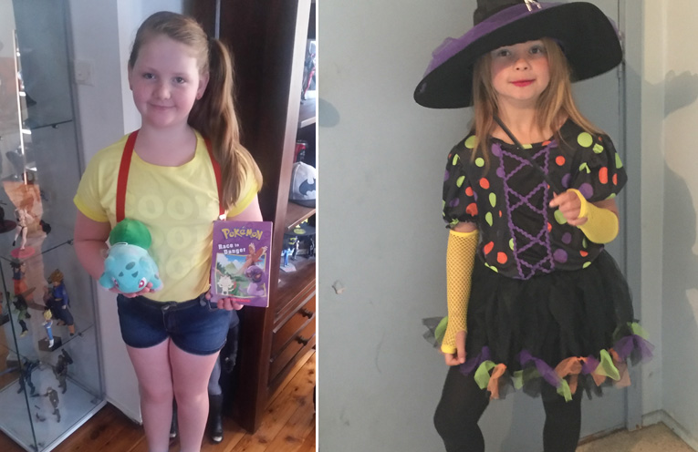 Charlotte dressed up as Misty from Pokemon.(left) Leah Moffat dressed as a witch.(right)