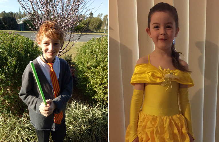 Ashton Morrissey as Ron Weasley.(left) Zoe Lyon went to Wirreanda's book week parade as Belle from Beauty and the Beast.(right)